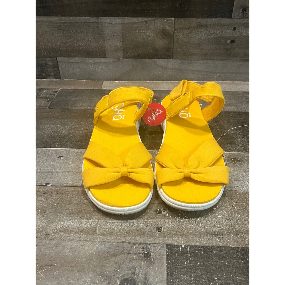 Ryka Mallorie Yellow Fabric Bow Ankle Strap Sandals Womens Size 11W